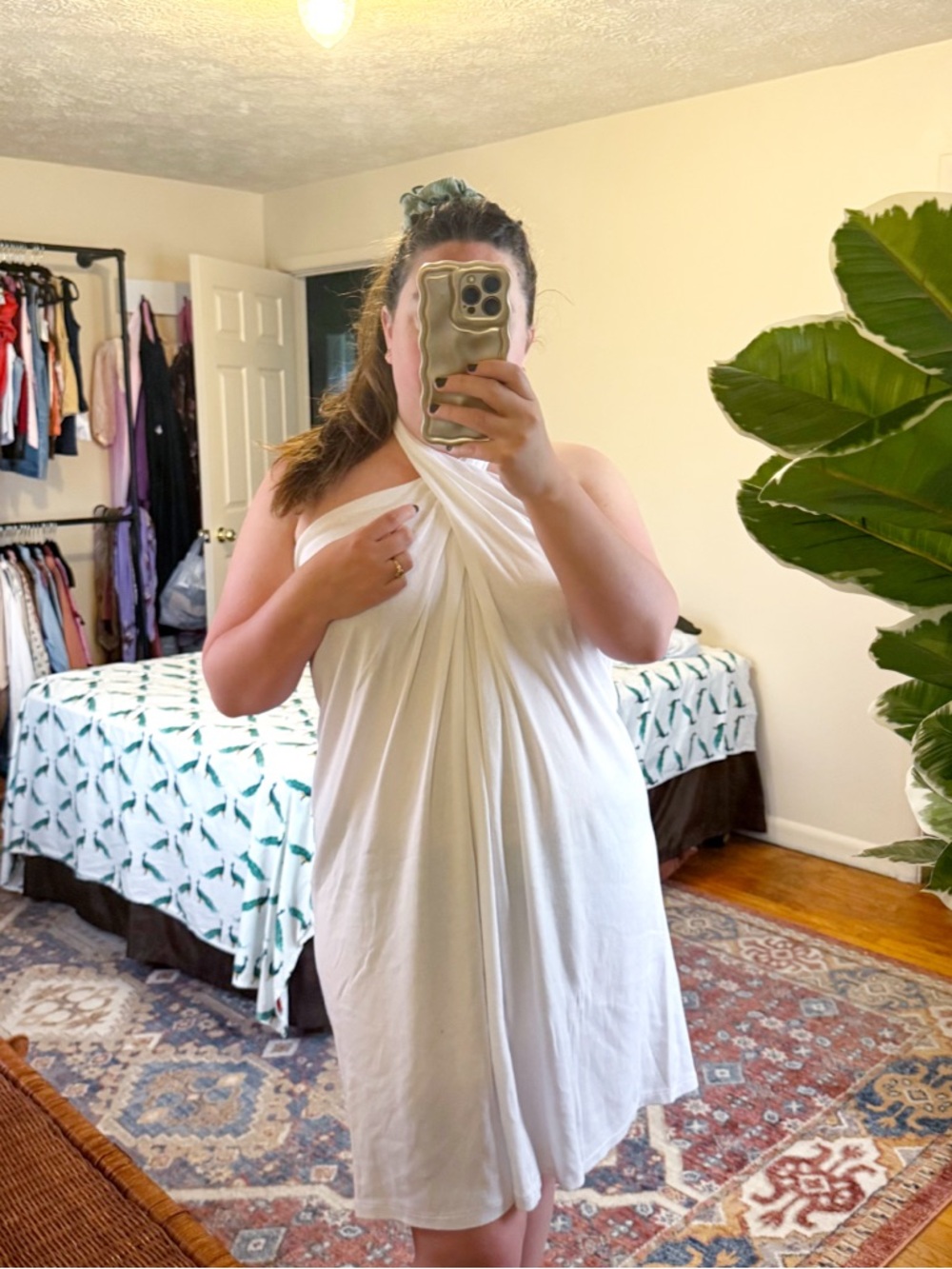 Vintage Action Scene white strapless tie dress